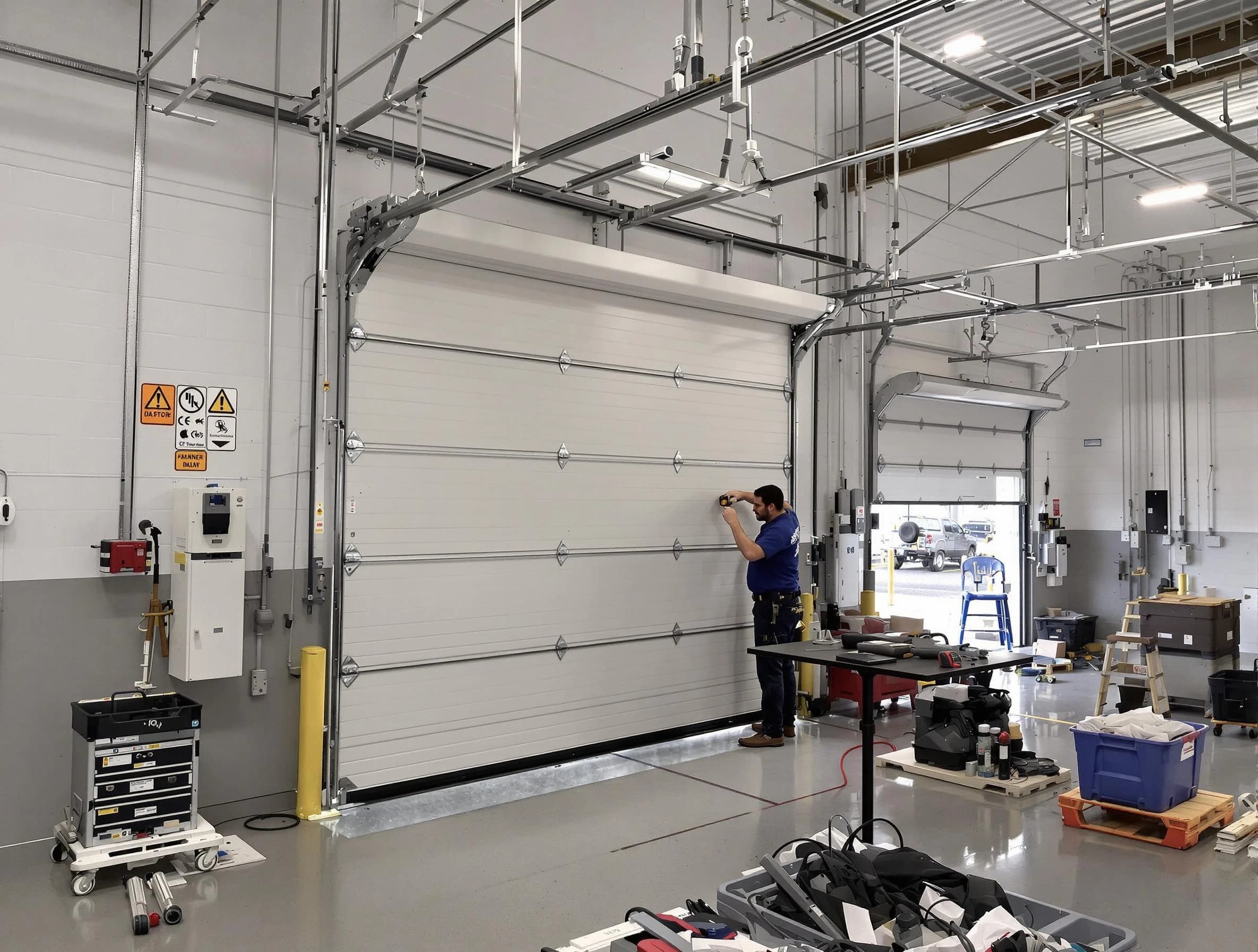 Commercial garage door repair being performed by Hillsborough Garage Door Repair expert in Hillsborough